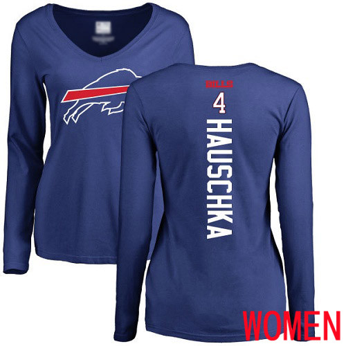 NFL Women Buffalo Bills #4 Stephen Hauschka Royal Blue Backer Long Sleeve T Shirt->nfl t-shirts->Sports Accessory